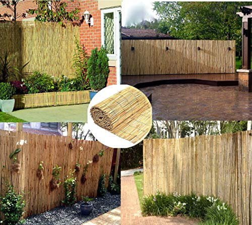 AQS INTERNATIONAL Decorative Natural Peeled Bamboo Reed Fence Wooden Garden Screen Roll Outdoor Fencing Privacy Panel Border Screening (1.2m x 4m)