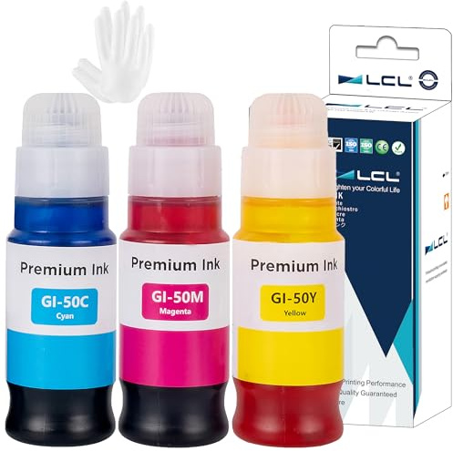 LCL Imprimante Bouteille d'encre Compatible GI-50 GI-50C GI-50M GI-50Y 3403C001 3404C001 3405C001 (1Cyan 1Magenta 1Jaune) Remplacement pour Canon Pixma GM2050 GM4050 G5050 G6050 G7050