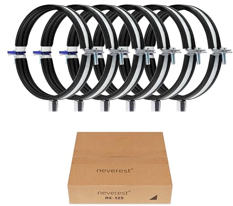 neverest® RS Rohrschellen 125mm (6 Stk) – Fallrohrschelle aus verzinktem Stahl mit EPDM Gummidichtung – Kombigewinde M8/M10 – Rohrhalterung für Lüftung, Abwasser & Regenrohr