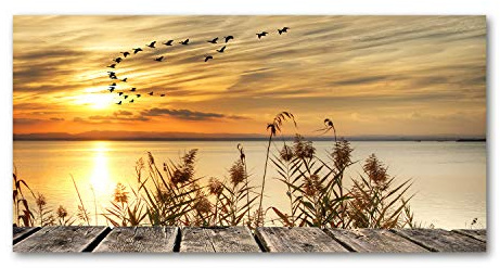 Tulup Leinwandbild - Wandkunst - Drucke auf Leinwand - Leinwanddruck -100x50 cm - Landschaften - Orange - Pier am See