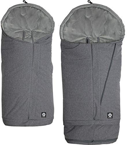Dooky Footmuff S/L Extendable 2 in 1 Baby Fußsack für Kinderwagen, Babyschale und Buggy (0 bis 36 Monate, 39 x 80 cm bis 47 x 95 cm verstellbar, Winterfest, für 3- & 5-Punkt Gurte), Grau