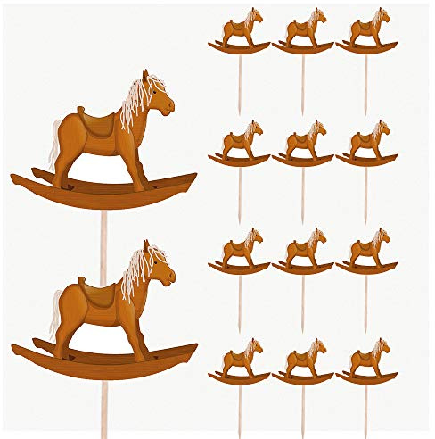 AK Giftshop Rocking Horse Toy Birthday Party Food Cupcakes Picks Decorations Toppers (Pack of 14)