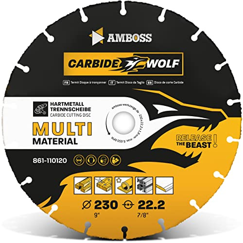 Amboss Carbide Wolf Ø 230mm Disco da taglio in metallo duro per smerigliatrice angolare (Bosch e altri) legno (con chiodi), plastica, gesso disco da taglio per legno, lama universale per sega
