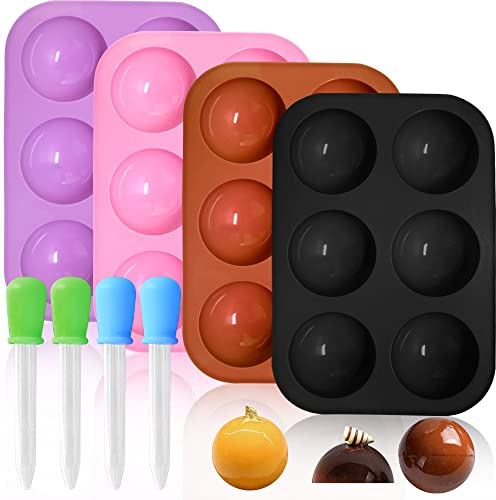 4 Stück Silikonformen Kugel, FineGood Schokoladenformen Halbkugel Schokoladenkugelformen Silikon-Backformen für Jelly Dome Kuchen mit Pipetten