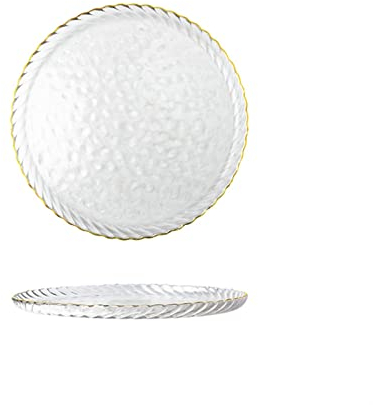 jinyi2016SHOP Platos Colores Cena Placas Transparente Vidrio Golden Rim Cena Plato Estilo Europeo Martillo-Ojo Patrón Placa de Snack Placa de Snack Placas Redondas Platos hondos Sopa