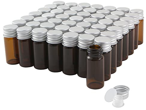 Cadbibe Fioles en verre de 10 ml avec bouchons à vis et bouchons en plastique, fioles anti-fuite, 50 pièces