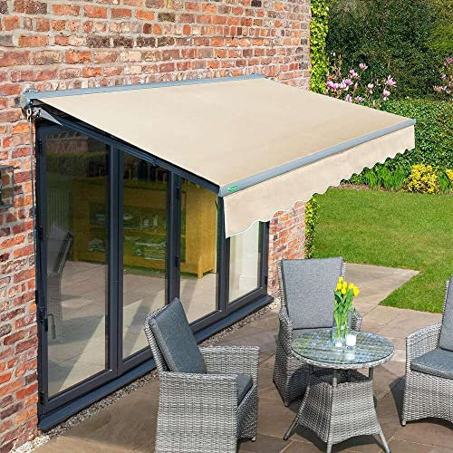 Primrose 4m x 3m Manual Half Cassette Garden Charcoal Cassette Cassette Ivory Awning Waterproof UV Resistant Complete with Fixings and Winder Handle