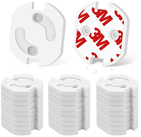 Kimsky [30 Stück] Steckdosen Kindersicherung mit Dreh-Mechanik und vollflächigem Selbst Klebeband, Schraubbar und Steckbar Weiß Steckdosen, für Baby und Kinder Sicherheits Schutzsteckdose