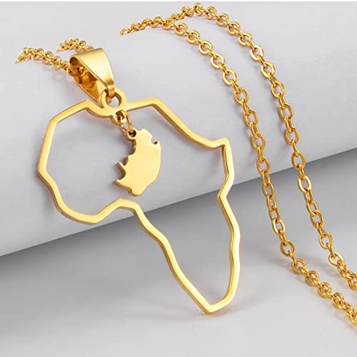 Stylish-Art Halskette Mit Anhänger Mit Südafrika-Karte,Attraktive Halskette Mit Anhänger Mit Afrika-Karte Für Unisex,Patriotischer Artikel,Ethnischer Jubiläums-Charm-Schmuck,Gold,60 cm Lange Kette