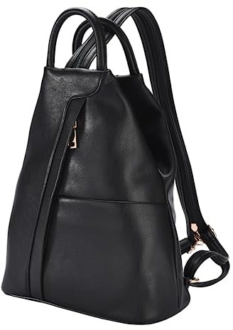 DONBOLSO Damen Rucksack Tasche Umhängetasche aus Lederimitat – 2-in-1 Ledertasche für Frauen mit verstärktem Boden, verstellbarem Riemen, sicherem Reißverschluss – Nappa Schwarz, Elegant & Praktisch