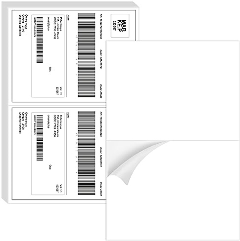 BESTIKER Leveransetiketter halvt ark – 50 stycken, 21 cm x 14 cm permanenta självhäftande fraktetiketter, vita internetfraktetiketter 2 per sida, laser och bläckstråleskrivare kompatibel [25 ark 8,5
