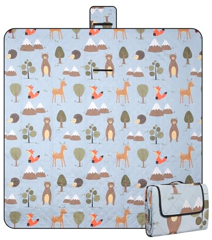 Leisuremix Picknickdecke isoliert 200 x 200cm XXL wasserdicht, 210D Oxford Campingdecke Stranddecke Ultraleicht, Picnic Blanket mit Tragegriff Outdoor Decke für 6-8 Personen, Tiere