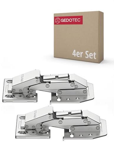 Gedotec Hochklapp-Scharnier mit SOFT-CLOSE Dämpfung | 4 Stück - CH 350 | Stahl vernickelt | Schrank-Scharnier verstellbar | Möbelscharnier für aufliegenden Anschlag | Caravanscharnier