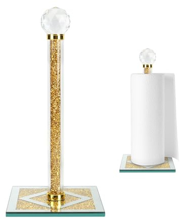 Distributeur de papier essuie-tout décoratif, GoldCrystal - Diamant écrasé - Décoration d'intérieur - Support de rouleau de papier toilette avec base lourde - Support autonome pour cuisine, salle de