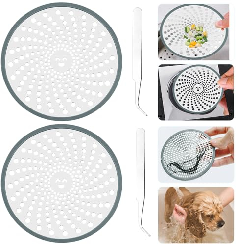 AFASOES 2 Stück Sieb für Dusche Abflusssieb Edelstahl Sieb Abfluss Dusche Haarsieb Haarfänger Dusche mit Pinzette Hair Catcher Shower Drain Protector Abflusssieb für Duschen Badezimmer Küche Sieb 11cm