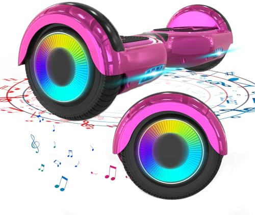 ELEKGO Hoverboard 6,5 pollici con altoparlante Bluetooth Scooter autobilanciato, motore colorato, luci a LED per bambini (Rose)
