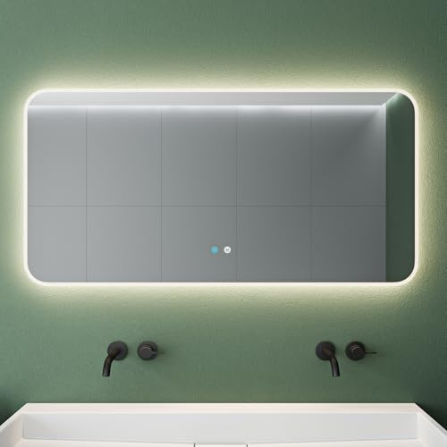 Mai & Mai Badspiegel mit LED Beleuchtung Wandspiegel rechteckig 120x60cm | Bad-Spiegel mit Touchschalter, Beschlagfrei durch Antifog-Schicht 4500K, Nova-02