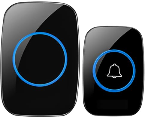 Zawaer Set di campanelli wireless impermeabili, campanello anteriore con portata wireless di 300 metri con 60 melodie, 5 livelli di volume e display a LED, nero