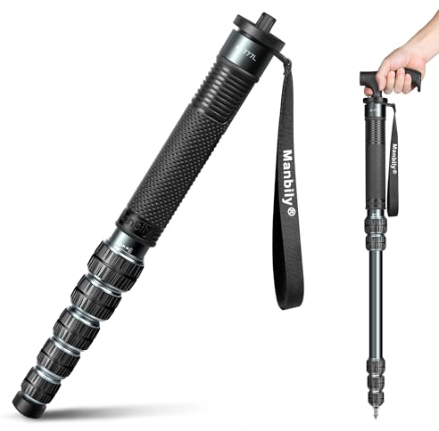 Manbily 69-Inch Monopods for Cameras 36mm Tube Aluminum Camera Monopod Extendable Walking Stick 6 Sections Portable Compact Travel with Handle & Phoneclip Max. 40lbs for DSLR Camcorder Stand (Gray)