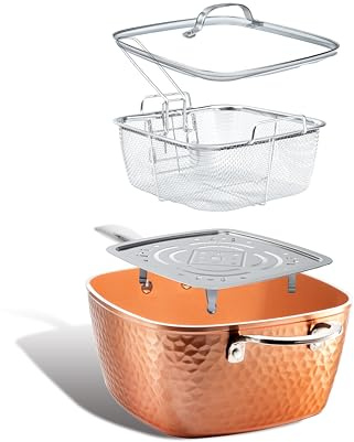 GOTHAM STEEL Poêle à frire carrée profonde antiadhésive, grande poêle de cuisson de 9,5 po avec revêtement antiadhésif en céramique, marmite à friteuse profonde av