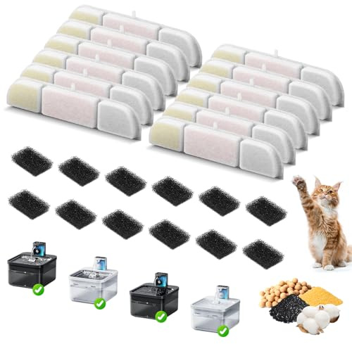 12 Stück Filter für DownyPaws DPWFP6 2,5L Trinkbrunnen | 12 Trinkbrunnen Katzen Filter & 12 Schwämme, bietet sauberes und frisches Trinkwasser für Katzen