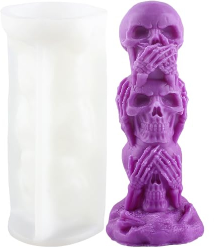 XIAOSHUI Moldes de vela de calavera, columna de calavera, molde de vela de esqueleto de calavera de Halloween, moldes de silicona para decoración del hogar, molde de fabricación de velas,
