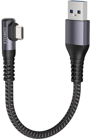 CONMDEX USB till USB C-kabel kort vinkel USB3.1 Gen2 20 cm 10 Gbit/s datakabel typ C Android Auto 3.1 A QC3.0 A på C snabbladdning för iPhone 17/16 Pro max Samsung Note20 Galaxy S25/S24/S23 Pixel10/9