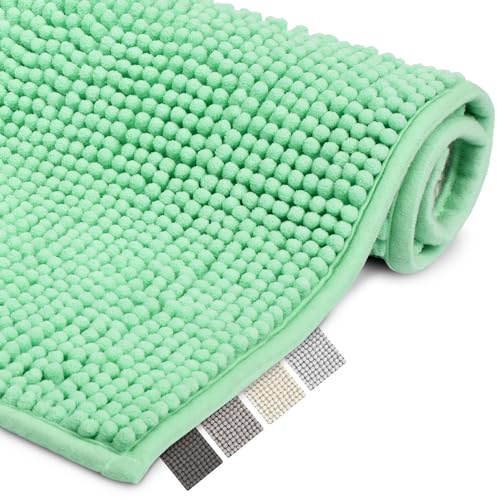 Beautissu Badematte rutschfest Chenille Badezimmerteppich flauschig | 50x80cm Hellgrün Badteppich Bad Teppich Badezimmer Duschvorleger waschbar Badvorleger Duschmatte BeauMare WR
