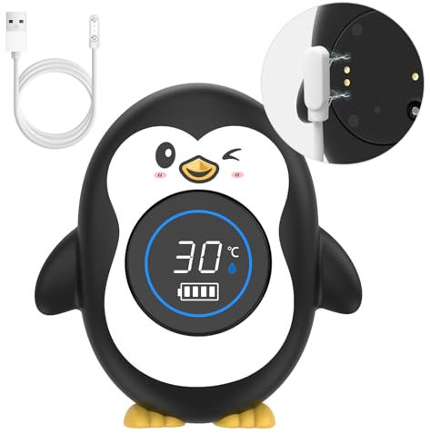 Wiederaufladbares Baby-Badethermometer - Magnetischer Ladeanschluss, Sicheres Duschthermometer mit farbigem Temperaturalarm, Schwimmende Badewannenspielzeuge
