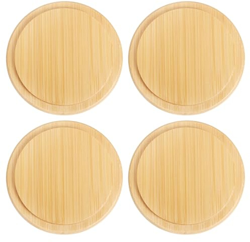 Sourcing Map 4Pcs Bamboo Cup Lid 3.58 Inch, Coffee Mug Cover, Tea Glass Drink Cover, Reusable Wooden Round Lid for Keeping Warm