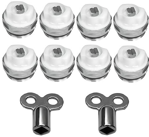 8 Stück 1/2 Heizung Entlüftungsventile, Heizkörper Entlüftungsventil mit 2 Entlüfter Entlüftungsschlüssel, Manuell Heizungsventil, Abgasdüse Entlüftungsstopfen Ventil, mit Drehbarem Kunststoffkop