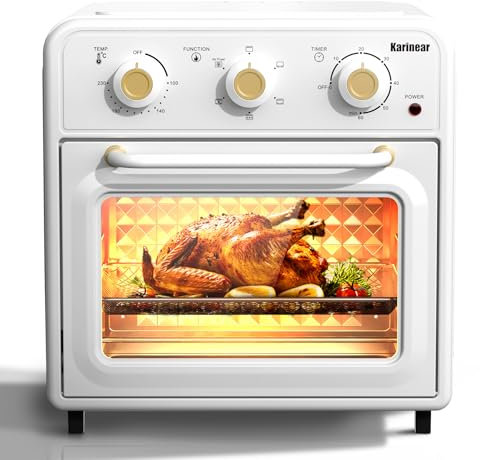 Karinear 20L Heißluftfritteuse XXL Minibackofen mit Umluft, 6-in-1 Heissluftfritteuse, Minibackofen, Grill, Toaster, Warmhaltefunktion, 1800W Heißluft friteuse Airfryer Oven mit Drehknopf, Timer
