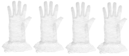 SAFIGLE 2paare Kurze Spitzenhandschuhe Für Damen Brauthandschuhe Für Hochzeiten Teepartys Und Cosplay Vintage Lace Gloves Weiß Einheitsgröße