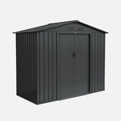 sweeek - Abri de Jardin en métal - Houtland. 2.71 m² Anthracite - Cabane à Outils avec Double Portes coulissantes. kit de Fixation Sol Inclus. L 213 x P 131 x H 185cm