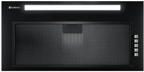 GLOBALO Cappa cucina, cappa da incasso 60 cm, ventilatore piatto, filtro antigrasso, cappa ad armadio con illuminazione, acciaio verniciato Viledo 60.1 Nero