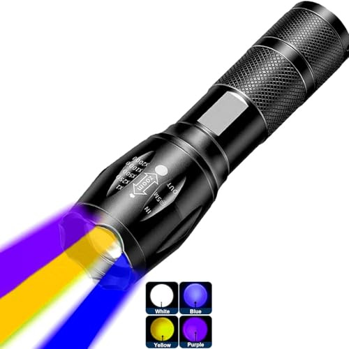 MVIOCS Linterna Multifuncional Recargable 4 en 1 Mejorada con UV de Luz Negra, para Observación, Luz UV, Azul, Blanca y Amarilla