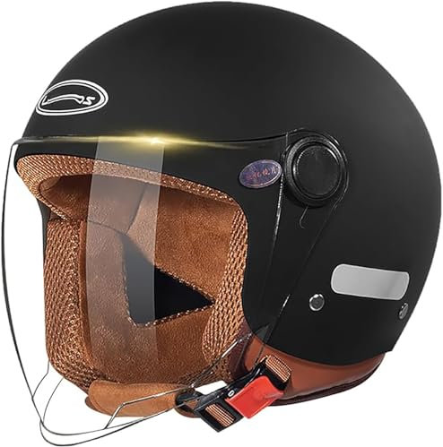Motorradhelm, DOT-Geprüfter Rollerhelm, Stilvoller Halbhelm, Offener Motorradhelm Mit Schutzbrille Für Elektrofahrzeuge Und Motorräder A,XL/(61~62cm)