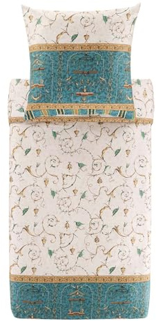 Bassetti OPLONTIS Bettwäsche + 1 Kissenhülle aus 100% Baumwollsatin in der Farbe Grün V2, Maße: 155x220 + 1 K 80x80 cm - 9331446