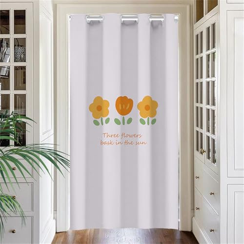 Odot Blackout Vorhang mit Ösen, Verdunkelungsvorhänge Raumteiler Vorhang Thermo Türvorhang Thermovorhang - Winddicht Türtrenner/Raumverdunkelung, für Fenster Tür (100x200cm,Gelb Blume)