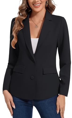 MINTLIMIT Notched Lapel Blazer for Women Long Sleeve Jacket Suit Work Office (Black M)
