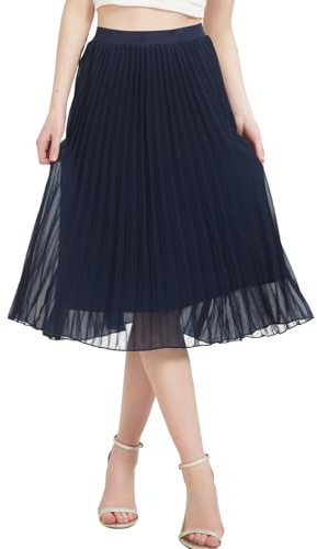 Kefiyis Falda larga plisada para mujer, falda de verano para mujer, línea A, elástica, cintura alta, falda plisada, elegante, gasa midi