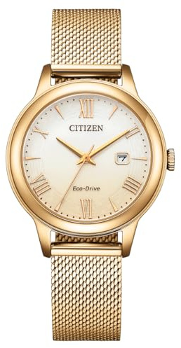CITIZEN Eco-Drive Solar damklocka med rostfritt stål nätband och datum i olika varianter, flerfärgad, Armband