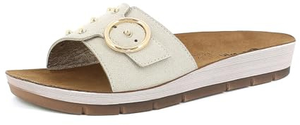 inblu Femme Ciabatte Donna Con Fibbia Tonda E Borchie Dorate, Plantare in Vera Pelle Imbottito Sandale Glissante, Glace, 40 EU