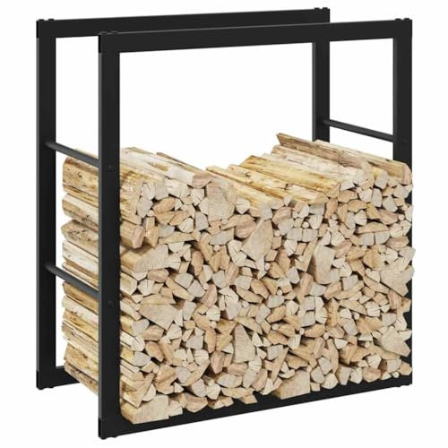 Gecheer Firewood Log Rack Metal Log Store Holder for Outdoor Indoor Metal Fireplace Wood Storage Shelf Black 55x30x61 cm Steel