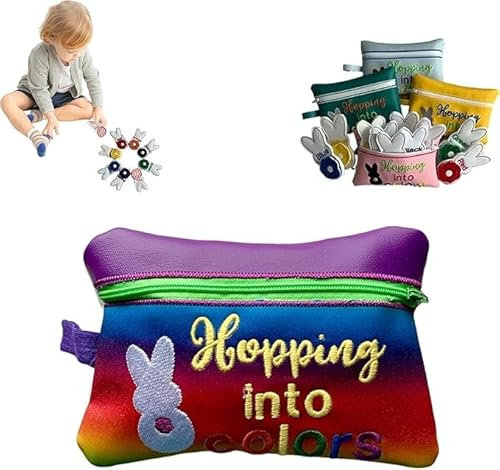 Hopping Into Colors Match Easter Basket Filler,Easter Sensory Bin Stuffers,Educational Easter Learning,8 Removable Tail Bunnies and Color Bags,for Preschool Educational Family Activities (Purple)