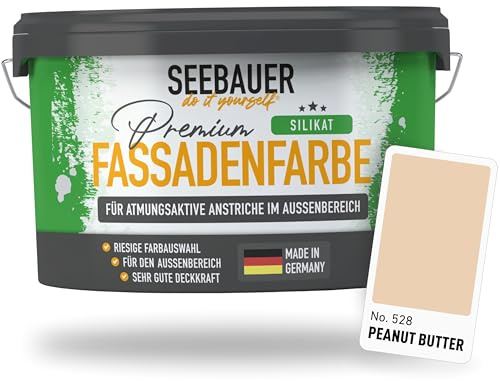 SEEBAUER diy Silikat-Fassadenfarbe Orange 5L für Außen (No. 528 Peanut Butter) Atmungsaktive Mineralfarbe für Fassaden - Geeignet für Putz, Mauerwerk und Beton