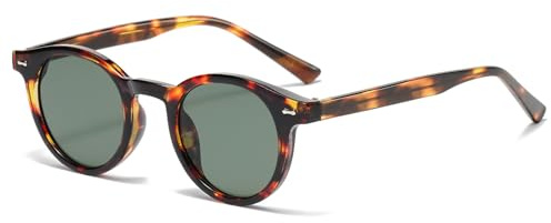 Long Keeper Retro solglasögon klassiska runda solglasögon vintage 90-tal unisex UV400-skydd för män och kvinnor körning mode, Grön Leopard