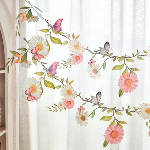 Blumen Girlande Wildblume Deko Banner Gänseblümchen Deko Papier Blumengirlande mit grünen Blättern für Babyzimmer Gartenparty Deko Frühling Sommerdeko Kindergeburtstage Hochzeit Babyparty