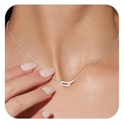 Tewiky Paperclip Choker für Damen, 14K Vergoldete Diamant Anhänger Kette