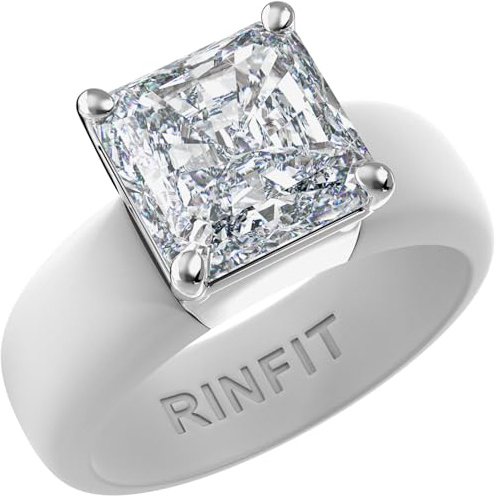 Rinfit Silicone Ring with Stone - Princess Cut Cubic Zirconia Solitaire Engagement Ring for Women - Rubber Wedding Bands - White/Silver - Size 7